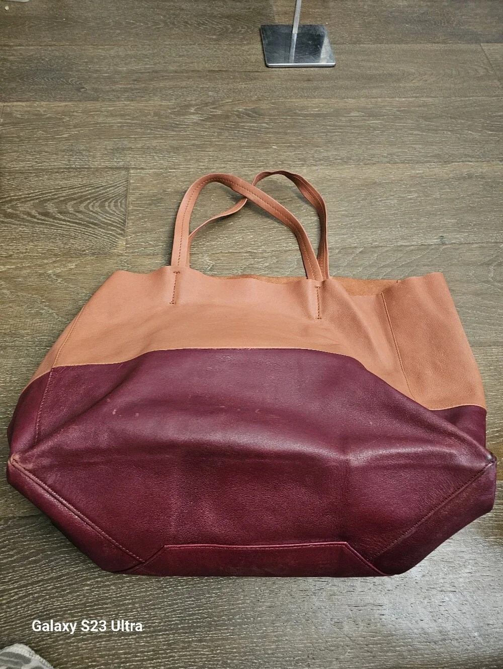 CELINE Horizontal Bicolor Cabas Leather Tote Bag In Burgundy Pink U-UP-0112